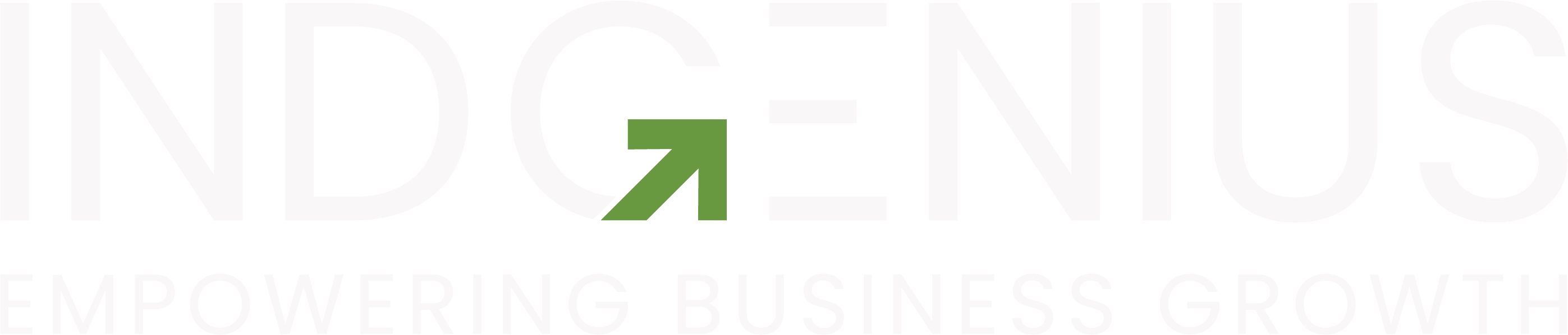 'INDGENIUS' written in white with an upward arrow in 'G' indicating growth in green colour and 'EMPOWERING BUSINESS GROWTH' written at the bottom also in white and in capital letters